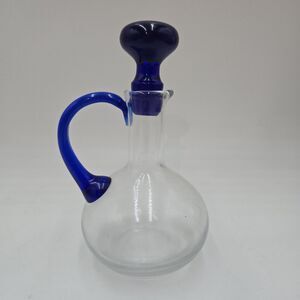 Vintage Cobalt Blue Pitcher Roman Art Hand Blown Glass Cruet With Stopper